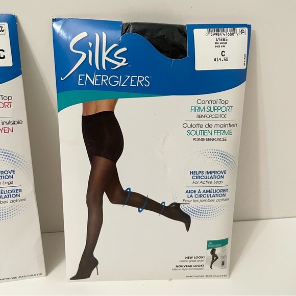 Energizers Black Control Top Hosiery Firm And Medium Support Pantyhose Size C - Picture 4 of 10